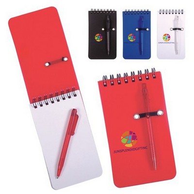 Eco-friendly A6 PVC Cover Pocket Business Spiral Notebook With Pen 50 Sheets Lined Bound Journal