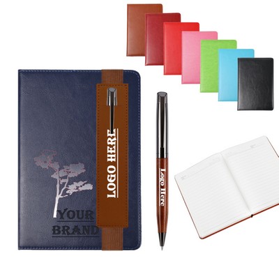 Luxury A5 PU Leather Notebook with High-End Wooden Knob Pen